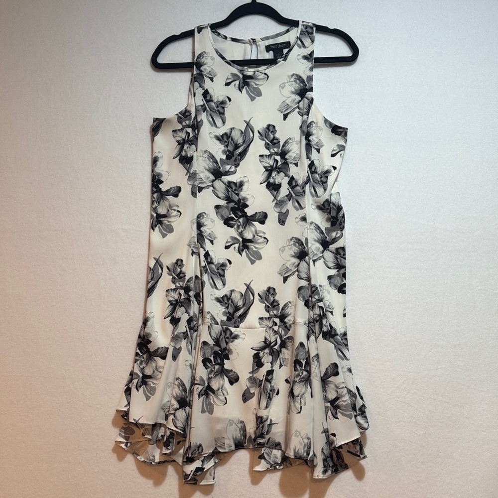 White House Black Market Asymmetrical Floral Dress - Black and White
